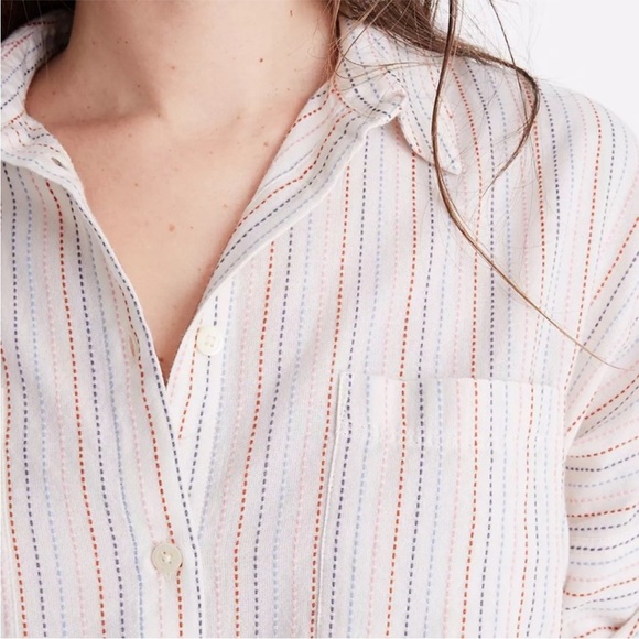 Madewell Courier White Shirt in Stitched Rainbow Stripe XL - Picture 4 of 10